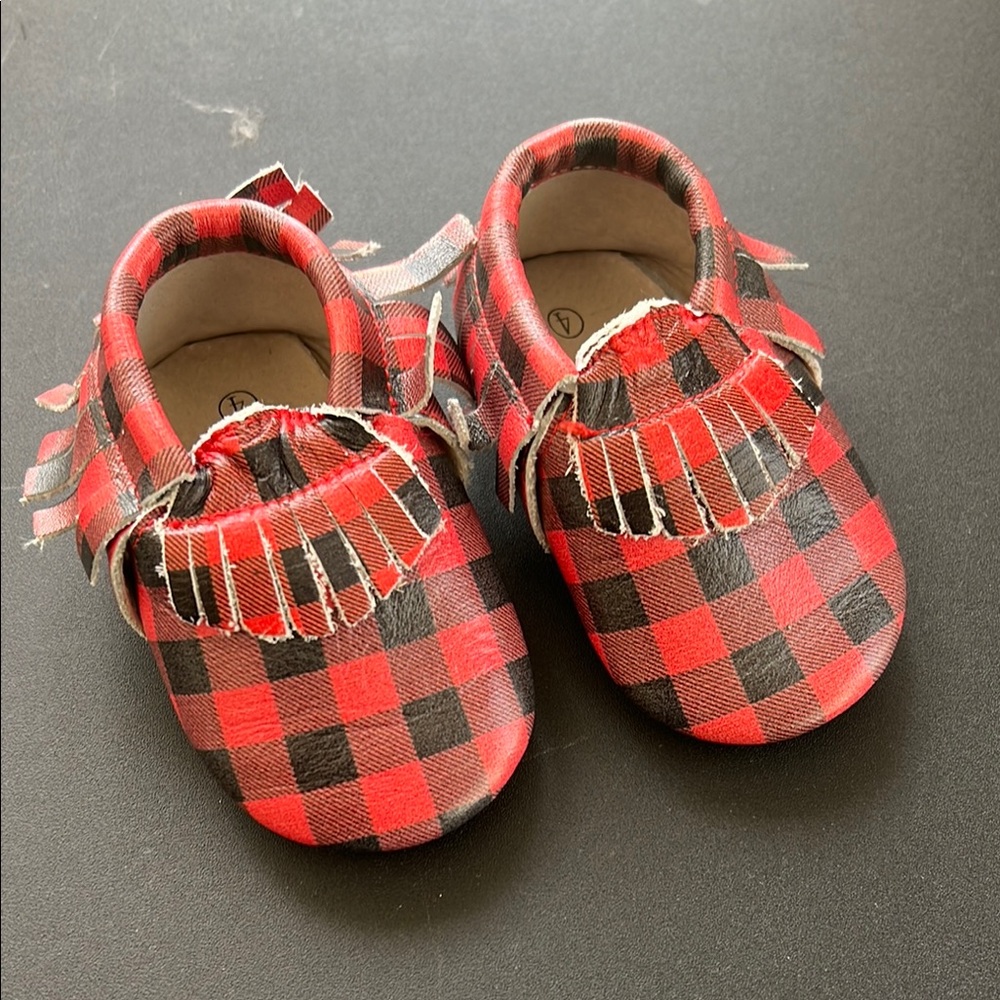 Red Gingham Moccasins - Babalus